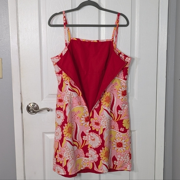 Retro Reversible Groovy Pink Floral and Red Mini Dress‎ -Size M/L - Picture 6 of 9